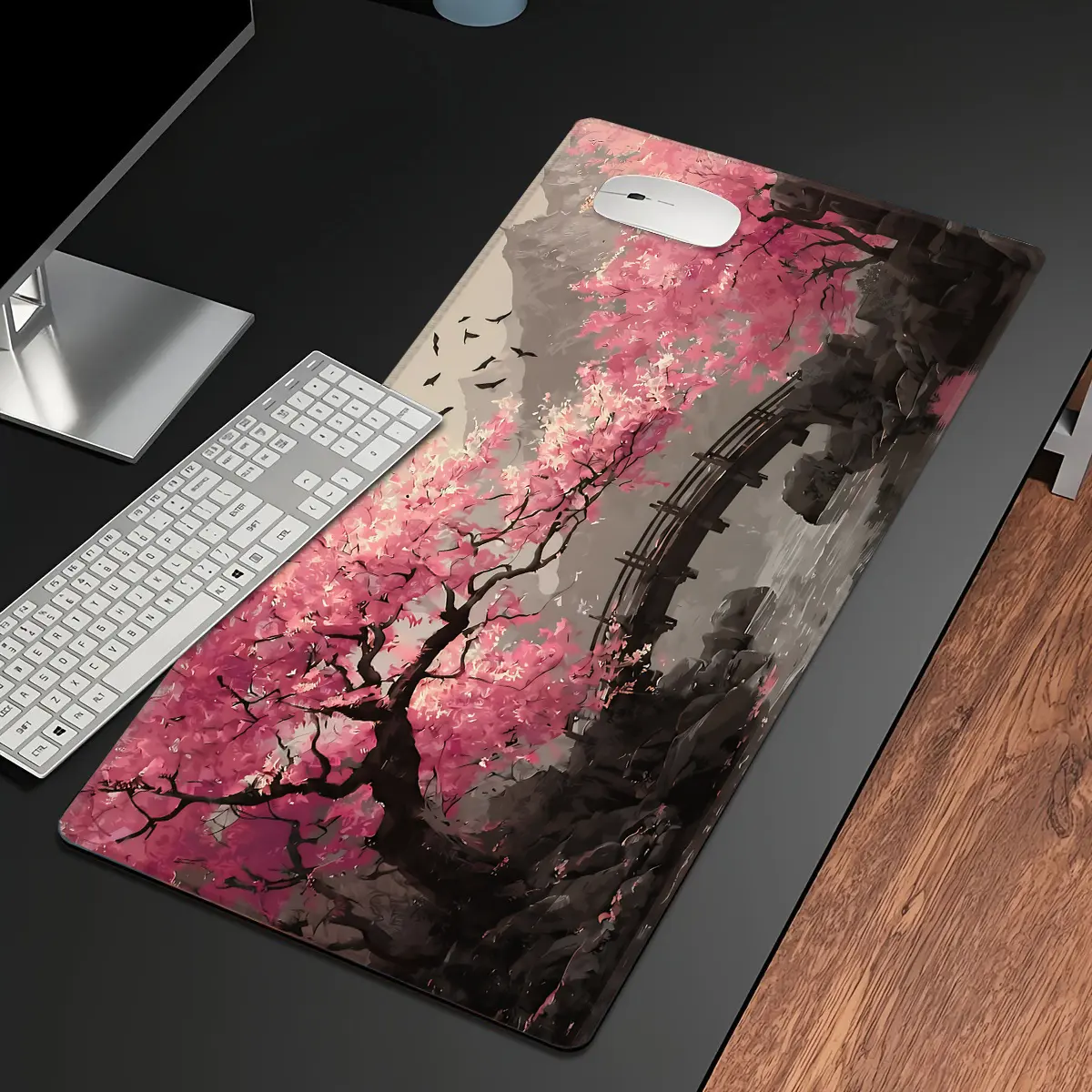 Extended Waterproof Printed Art Desk Mat with Rubber Base - Non-Slip Keyboard/Mouse Pad for Gamers & Office Use, Large Landscape Nature Design Decor