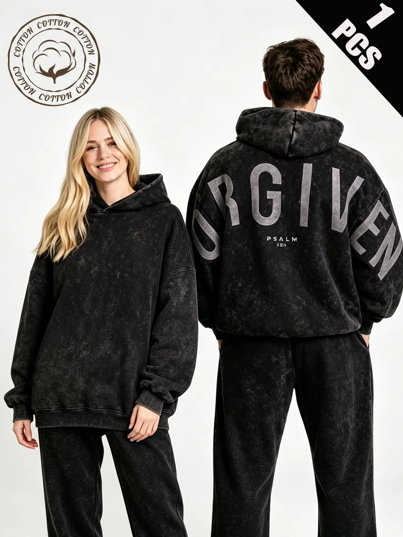 Unisex Washed Hoodie with Forgiven Letter Print, Casual Streetwear, Slim-Fit Short Sleeve T-Shirt, All Seasons