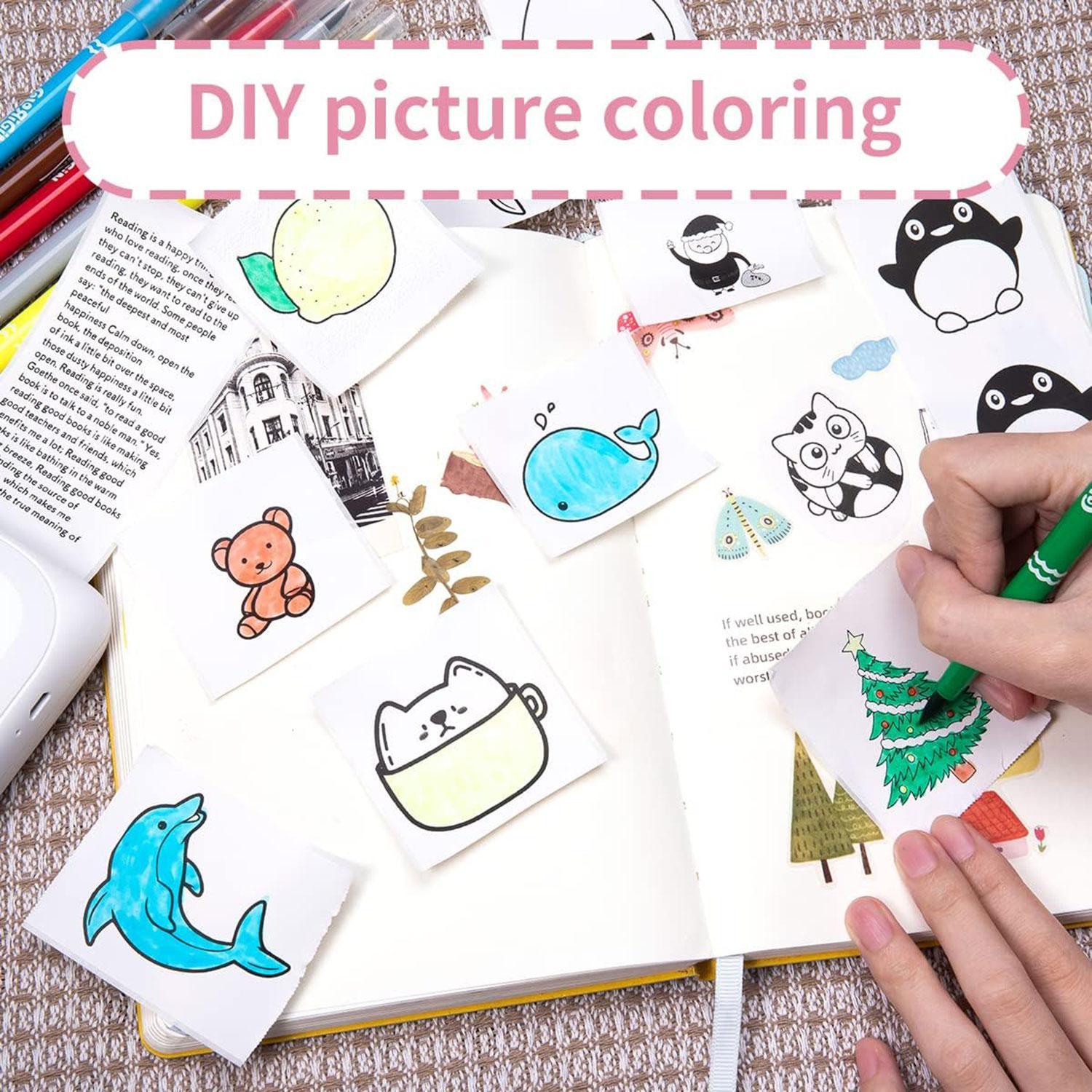 USB Charging Mini Printer, 1 Set Wireless Mini Printer with 12 Rolls Print Paper & Marker Pen & Sticker, Portable Thermal Printer for Home Office, Portable Label Printer, Inkless Label Printer