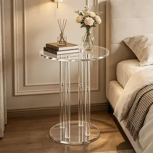1pcs High-End Transparent Acrylic Side Table, Living Room Sofa End Table, Minimalist Luxury Small Round Shelf, 11.8 Inches