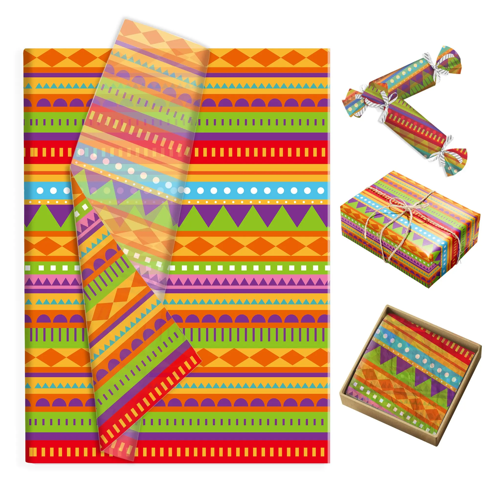 50 Sheets Mexican Color Stripe Tissue Paper,17gsm Moisture Proof Wrapping Paper, 19.69×13.78 Inch, Gift Candy Fiesta Party Decorative Packing Paper