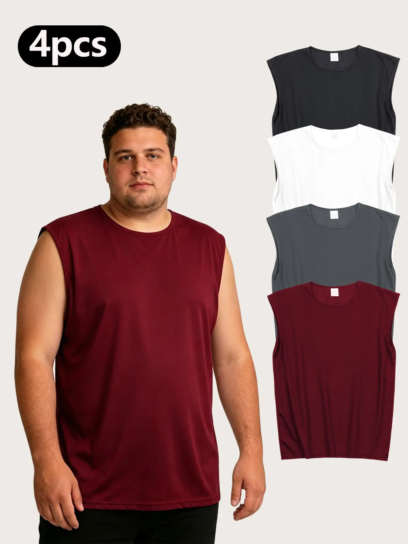 Big & Tall Men's Tank Top 1X-8X ( Pack), Menswear Casual Loose-Fitting Short Sleeve, Plain Solid Color, All Seasons, Men's Sports Shirt
