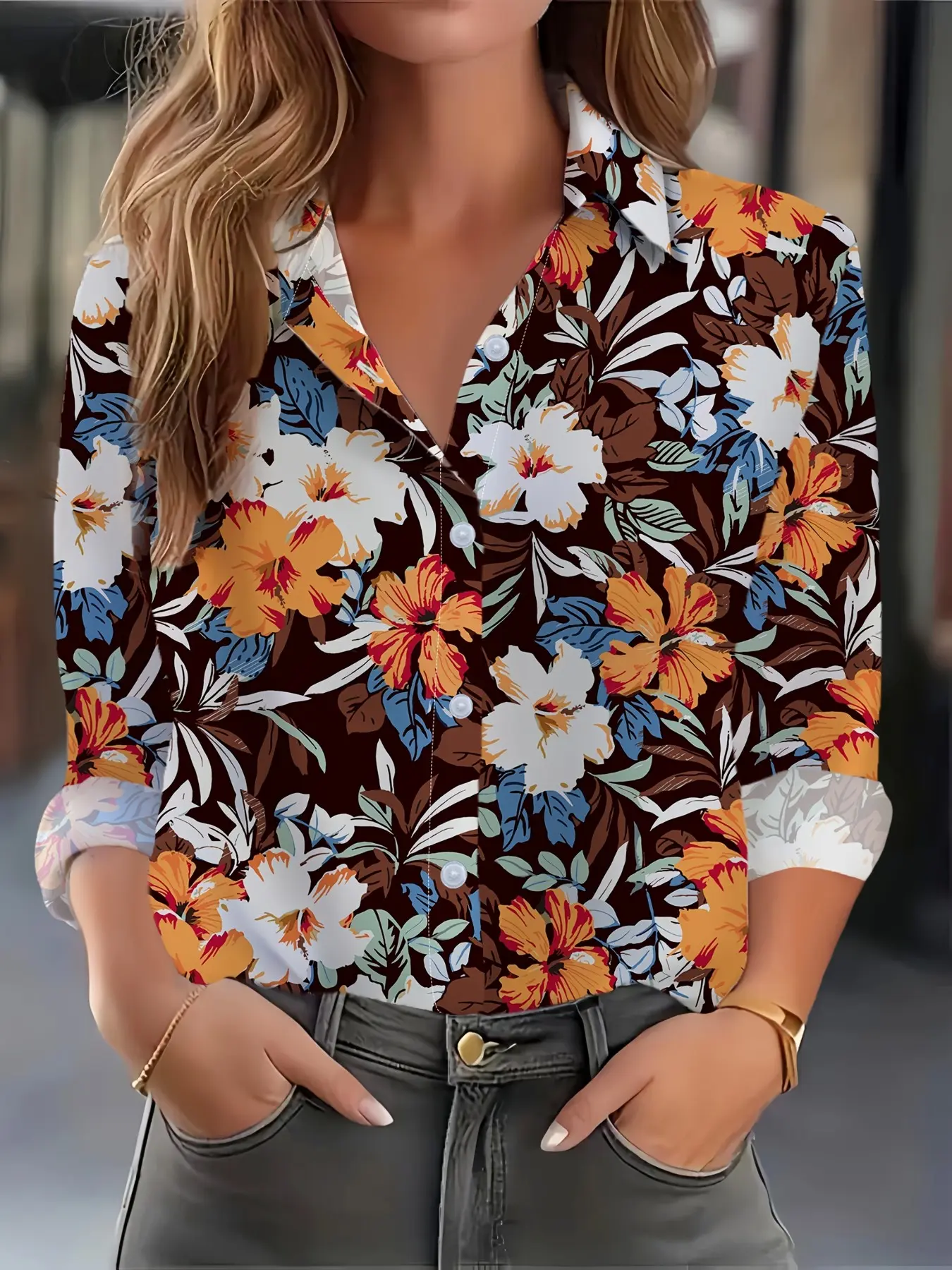 2026 New Women's Deep Tropical Hibiscus Floral Print Shirt, Vintage Hawaiian Beach Style, Loose-Fitting Sleeveless Blouse