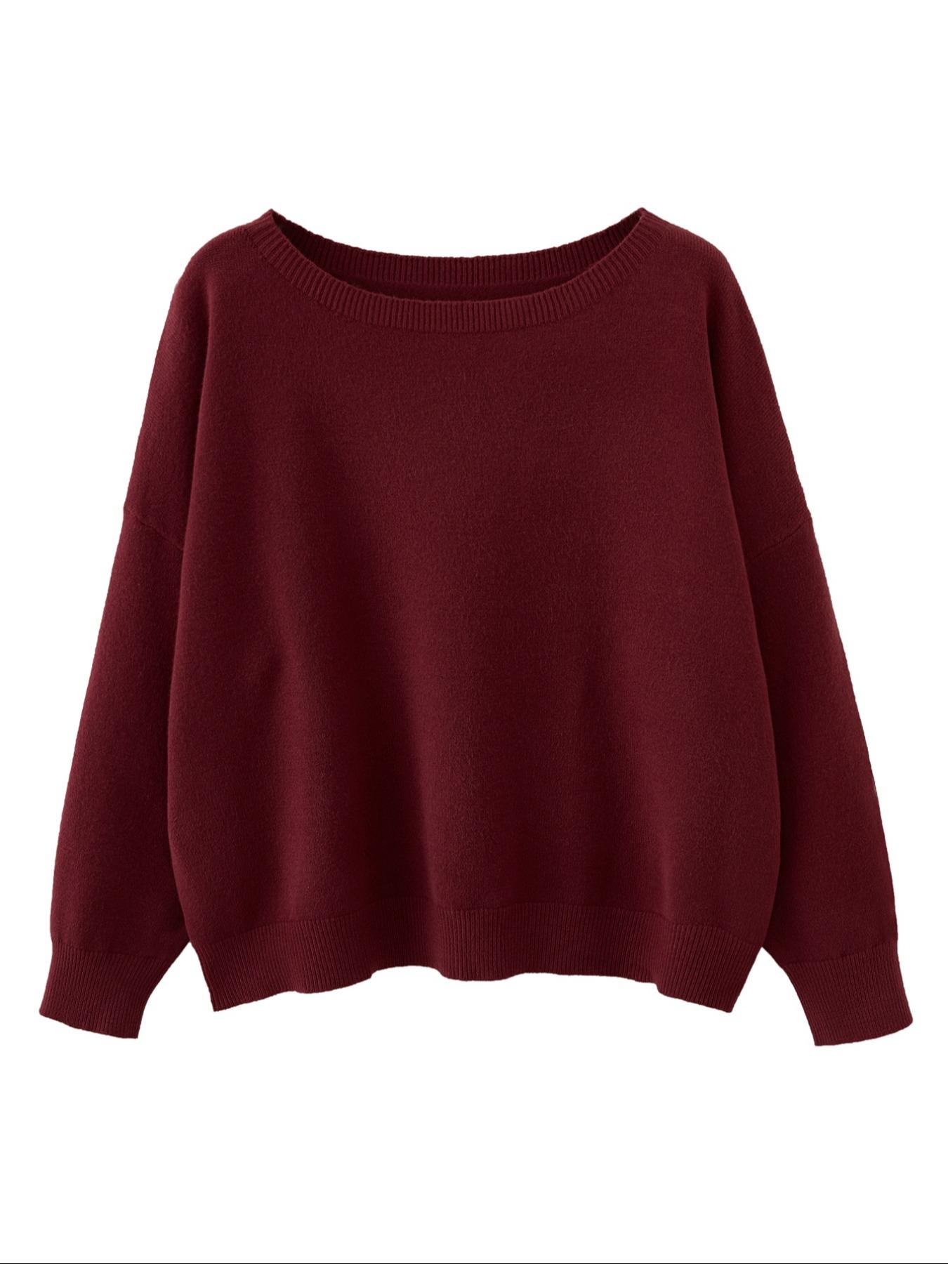 [Plus Size] Solid Drop Shoulder Sweater Pullover, Casual Long Sleeve Scoop Neck Jumper for Fall & Winter, Women's Clothing for Daily Wear, Womenswear