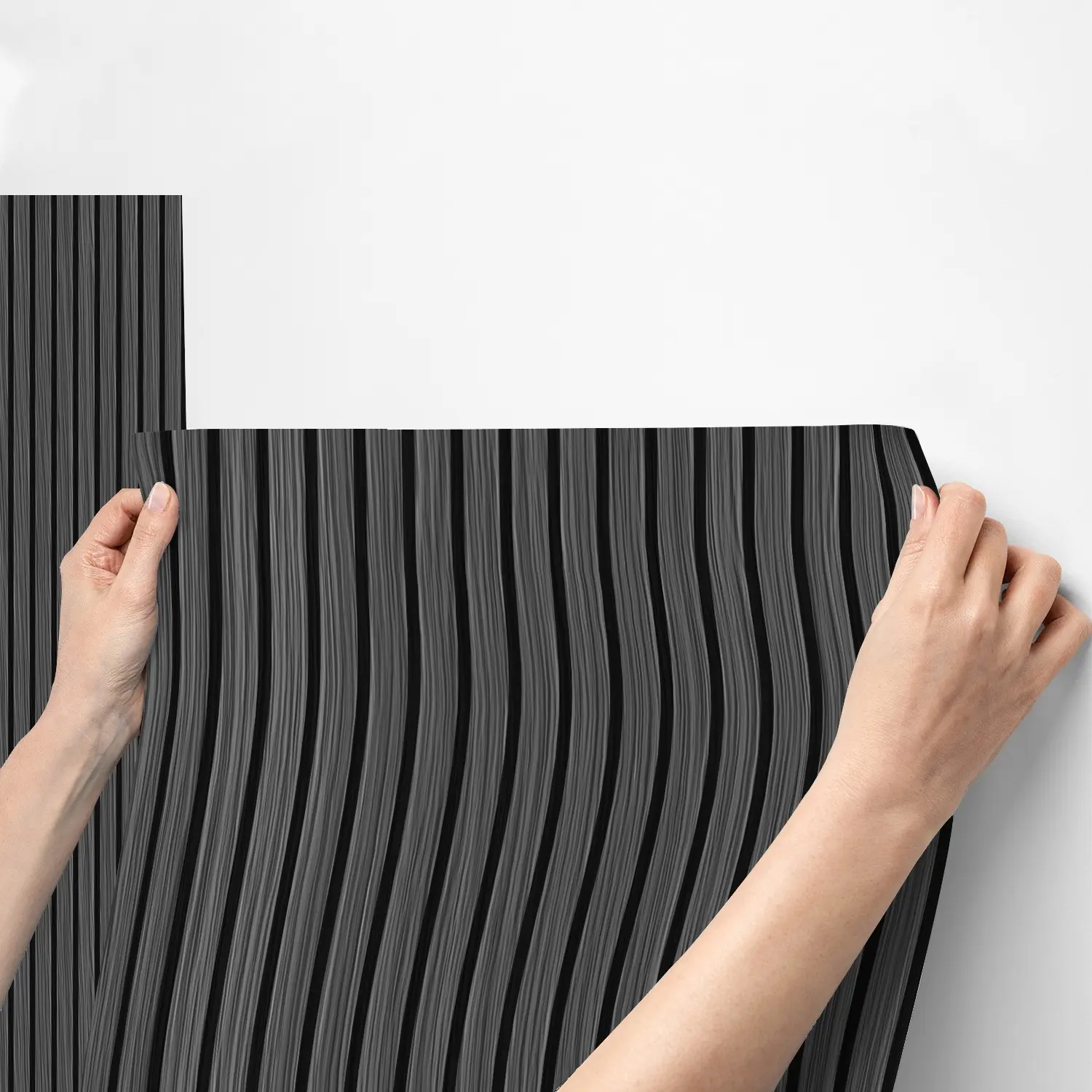 Dark Gray Vertical Wood Slat Peel and Stick Wallpaper, Modern Faux Wooden Grating Self Adhesive Contact Paper, Waterproof Removable Vinyl Wall Sticker for TV Background, Cabinet, Bedroom, Cafe Accent Wall Decoration