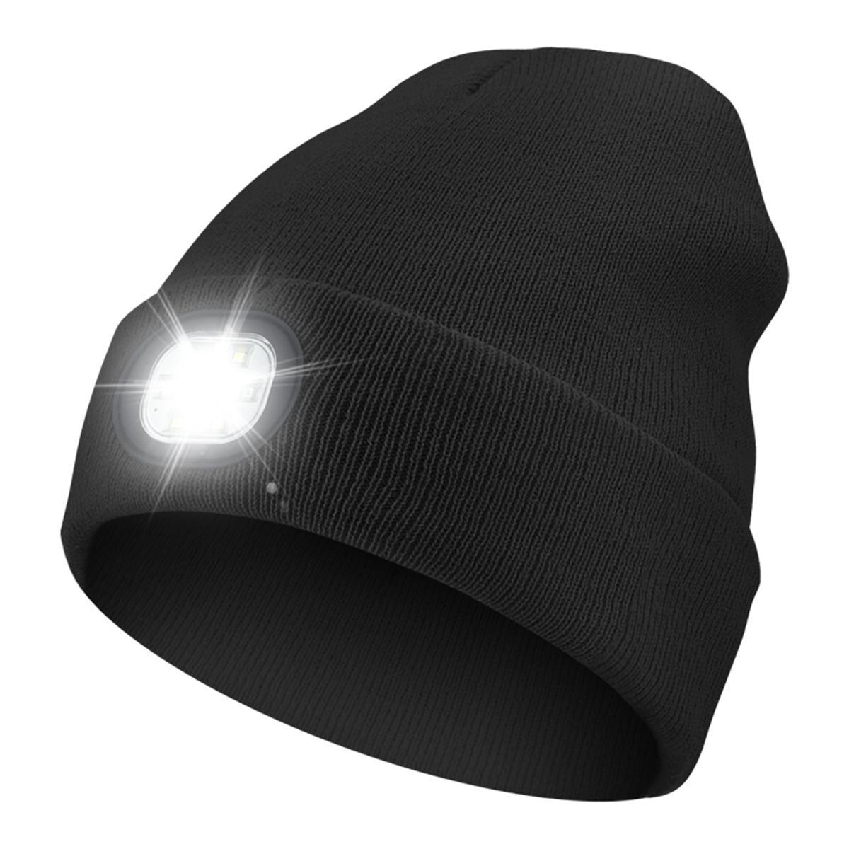 Bluetooth Beanie with LED Headlight and Removable Speaker, USB Rechargeable Wireless Knit Winter Cap Built-in Microphone for Music and Calling, Unisex Christmas Birthday Gift for Men Him Husband Teen