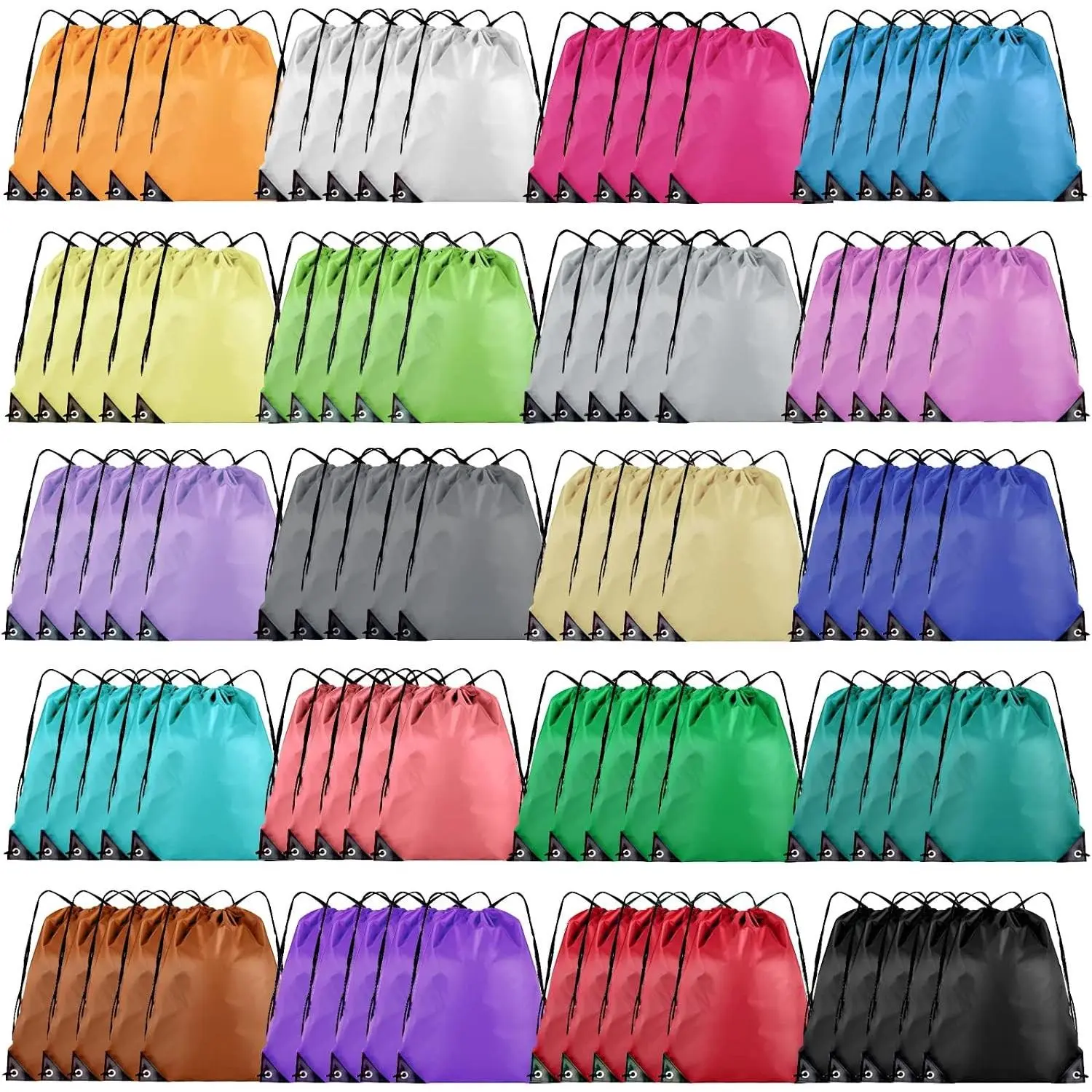 Bulk 100 Pcs Polyester Drawstring Backpack Bags in 20 Assorted Colors