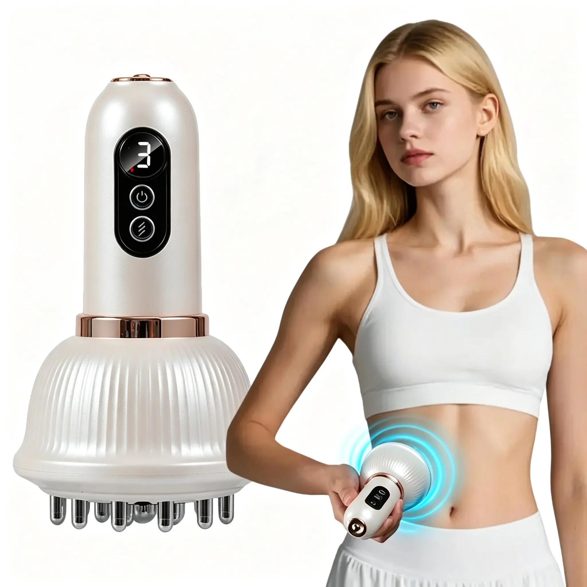 Multifunctional Acupressure Massage Tool, Rechargeable Electric Body Massager, LED Soothing Function, Handheld for Legs, Waist, Back & Abdomen