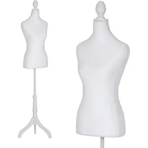 Female Mannequin Torso Dress Form, Height Adjustable 50"-63" White Foam Body with Wooden Tripod Stand for Sewing Clothing & Jewelry Display