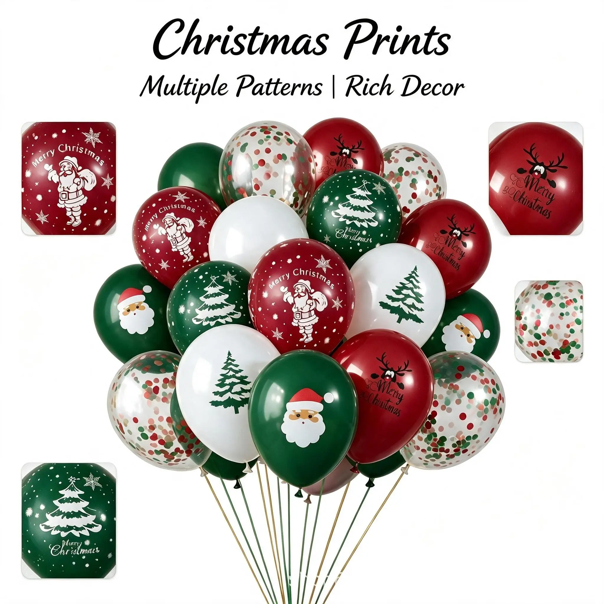 12 Inch Christmas Balloon Set, Holiday Party Background Decor, Print Confetti Balloons, Festive Atmosphere Props