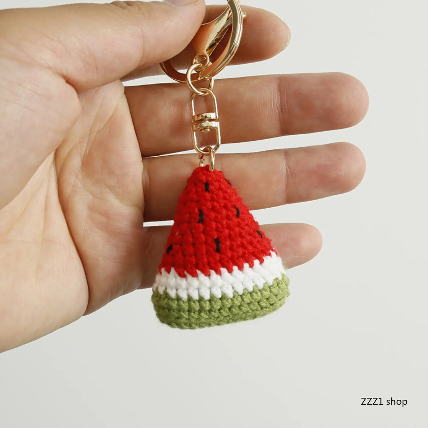 Handmade Crocheted Yarn Watermelon Keychain - Cute Fruit Amigurumi Charm, Split Ring, Non-DIY Mini Summer Aesthetic Hammock Enthusiast Gift, Camping & Hiking Accessory, Outdoor Gift, Camping Gift