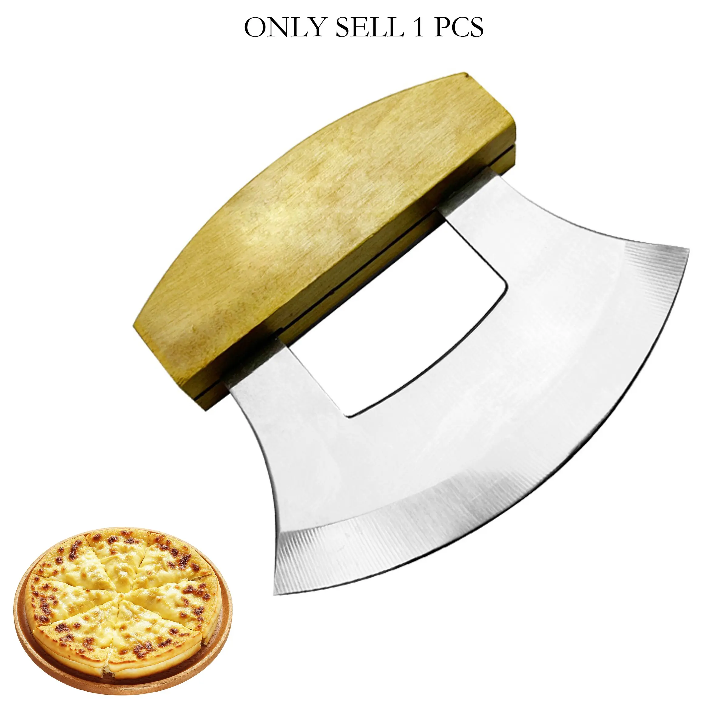 Stainless Steel Pizza Cutter, Multi-Use Herb & Cheese Slicer, Birch Wood Handle, Single-Sided Cutting Tool, 1 Piece