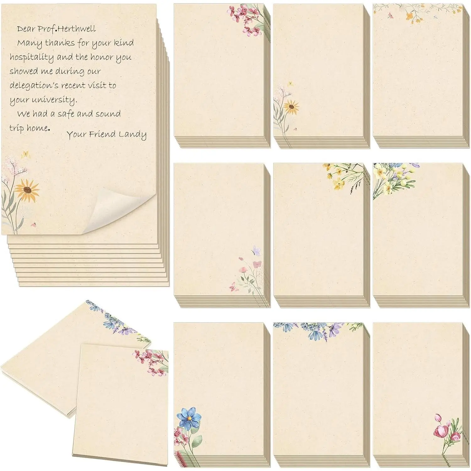 100-Piece Blank Floral Print Note Cards, Kraft Paper 4x6 in Bulk Index Cards for DIY School & Office Use (Compatible with Wedding Events), Blank Cards