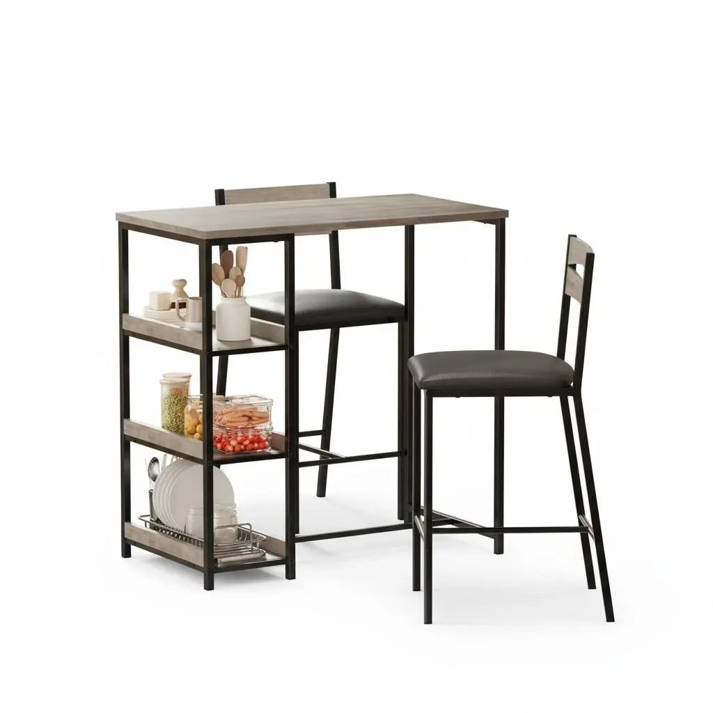 Space-Saving 3-Piece Bar Table & Stool Set – Modern Rectangular High Dining Table with 2 Stools, Sturdy Metal Frame, Easy Assembly, Perfect for Kitchen or Dining Room, Grey/Black/Vintage Finish