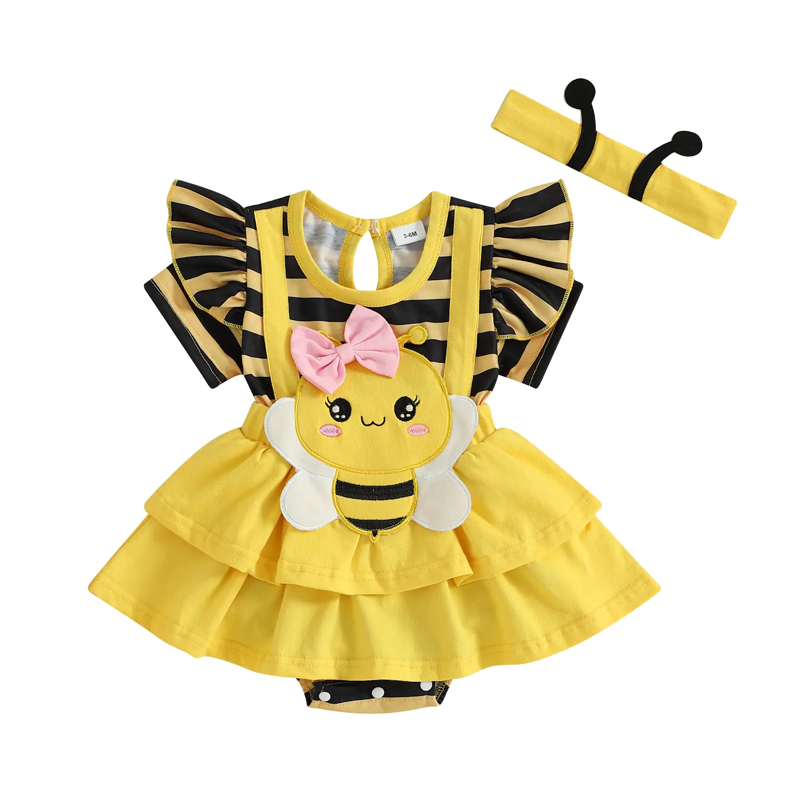 Meihuida Baby Girl Summer Outfits Bee Short Sleeve Jumpsuit With Headband Set Newborn Infant Girl Clothes