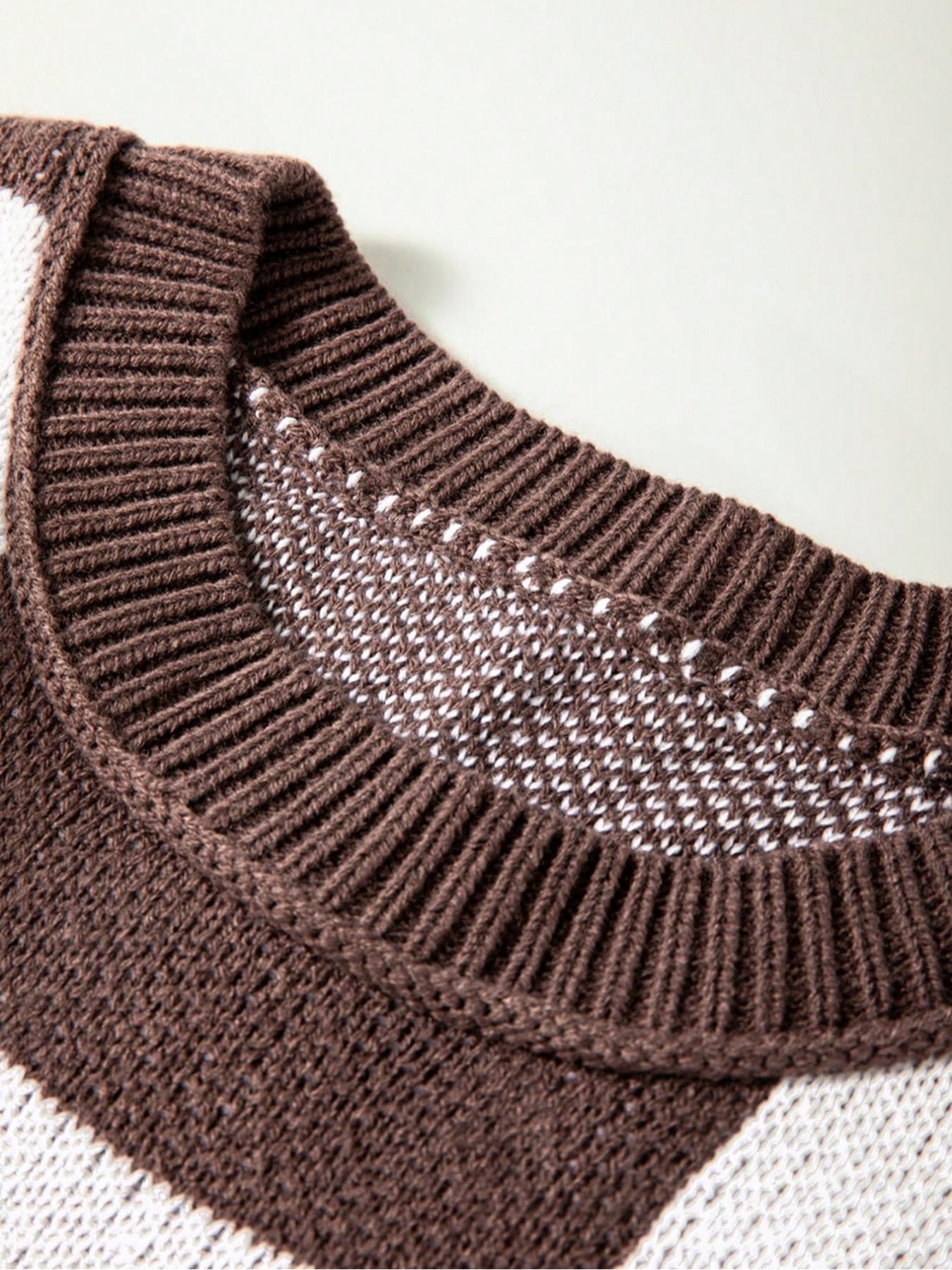 Plus Size Plaid Drop-Shoulder Knitted Sweater, Casual Long-Sleeve Knitwear Womenswear for Fall & Winter, Loose-Fitting Round Neck Pullover for Women