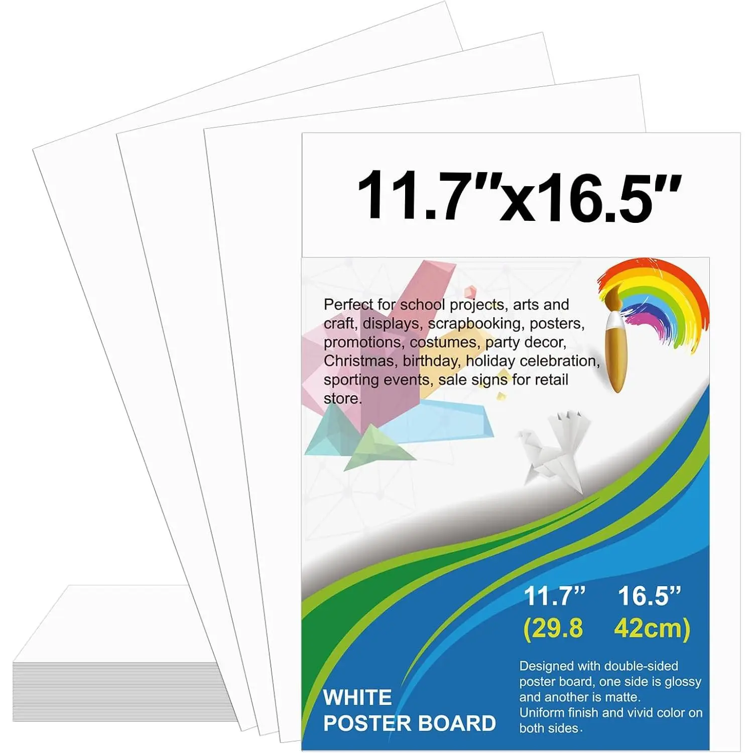 25 count Poster Board 11.7 x 16.5 Inches White Poster Board Paper Bulk,  250 GSM Thickness Vision Board Blank Graphic Display Posterboards for Drawing Artwork School Arts Crafts Projects