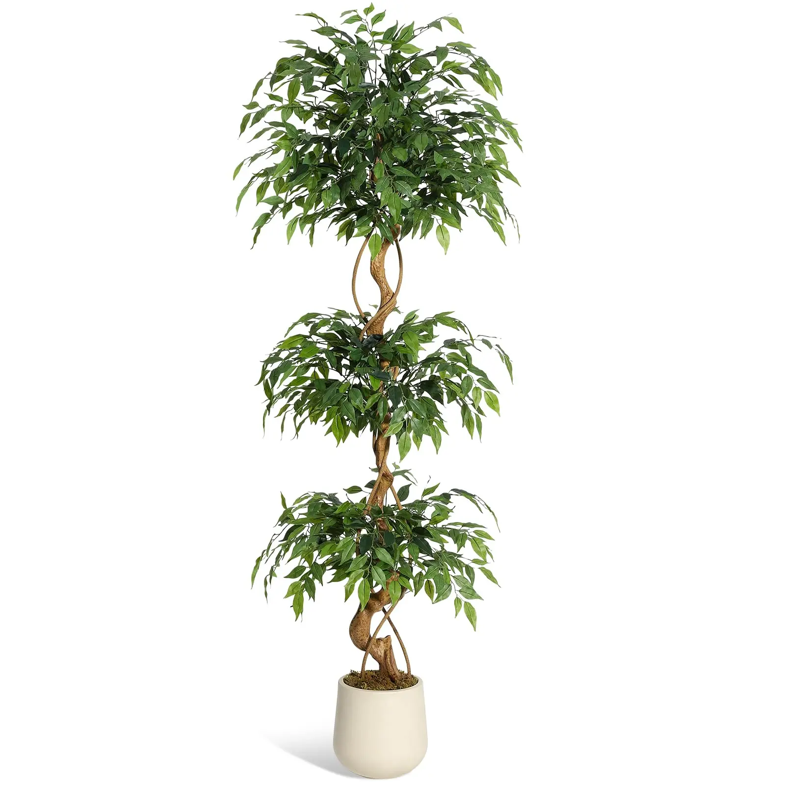 GARVEEArtificial Ficus Tree in 4 and 6 Foot Sizes, Ideal for Indoor Home Decor with Realistic Faux Green Leaves, Comes in a Durable White Pot to Enhance Any Indoor Space with Natural Greenery