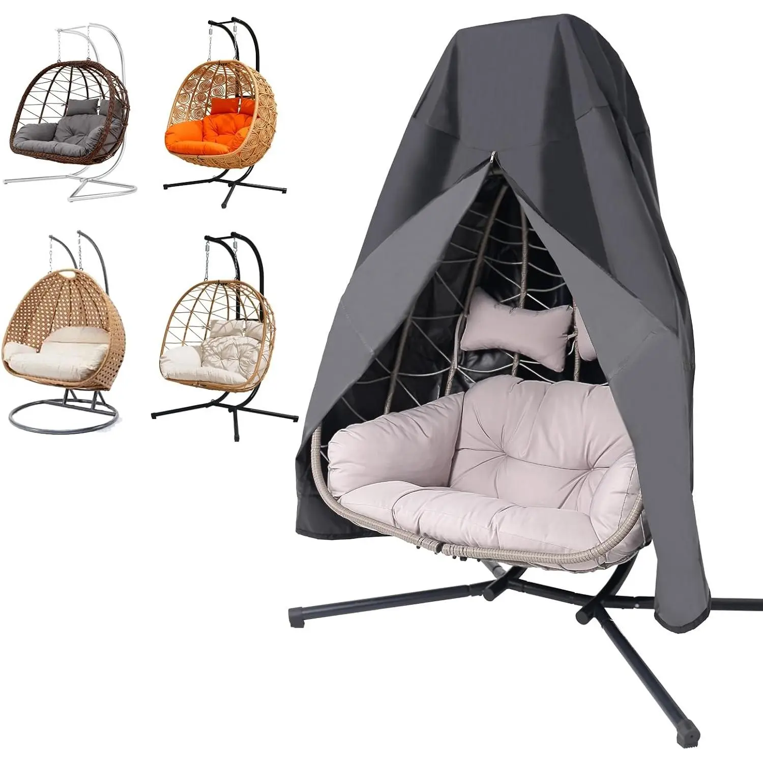 Patio Egg Chair Cover with Zipper  Heavy Duty Outdoor  Chair Cover for Double Egg Swing Chairs  Weather Windproof UV Protection for Patio Furniture