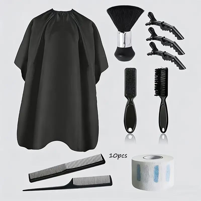 10pcs Hair Styling Kit, Includes Barber Apron, New Hair Brush, Anti-Hair Shedding Neck Paper, Hair Clips, Comb, Essential Beauty Tools