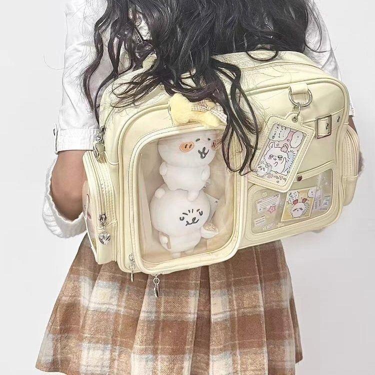 Y2K New Cute Ita Bag Concert Large Capacity Backpack Lolita Girl Transparent Shoulder Bag DIY Badge Display Casual Crossbody Bag