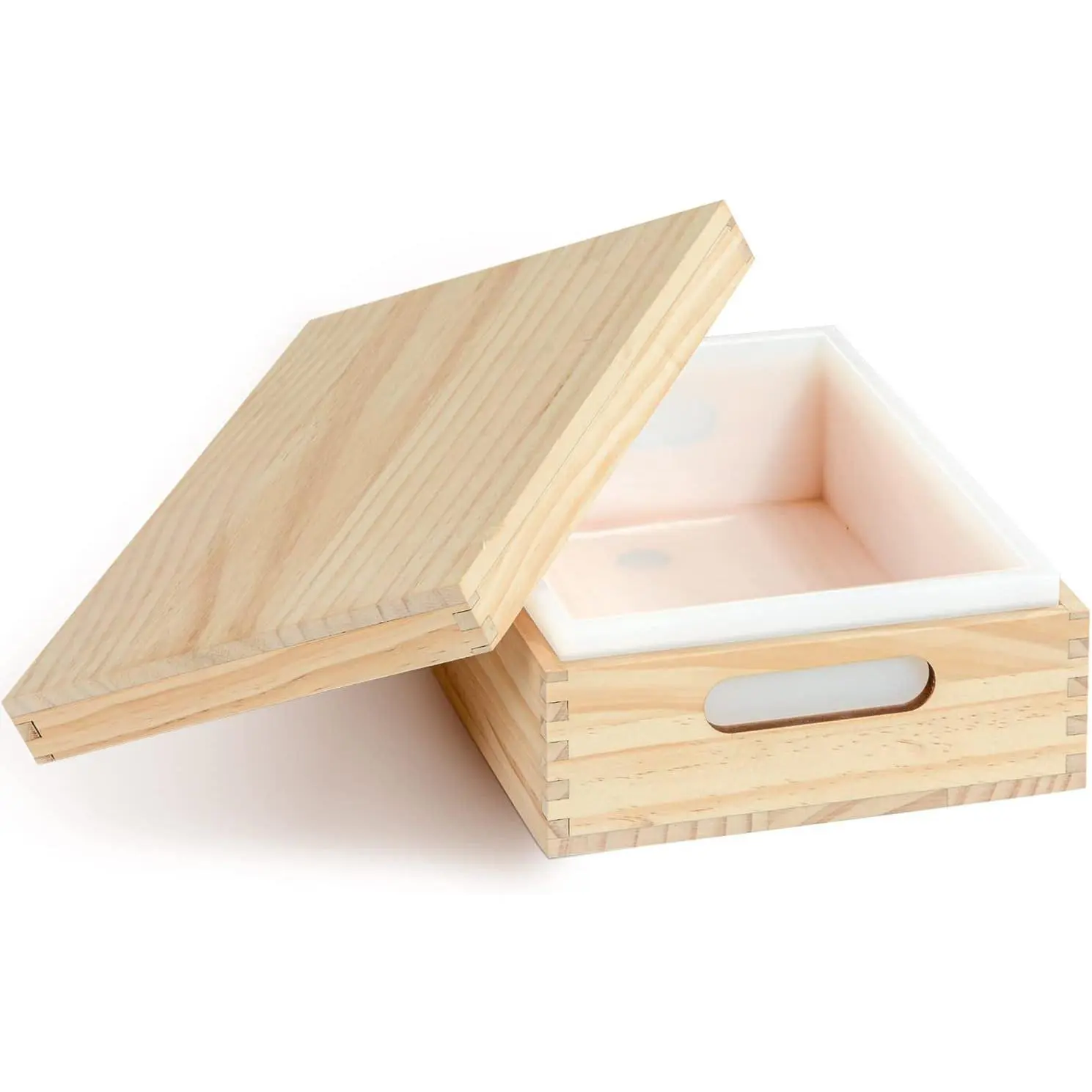 Rectangle Soap Molds for Soap Making, 2.2L/77oz Silicone Soap Making Mold with Wooden Box and Lid for DIY Handmade Soap Making