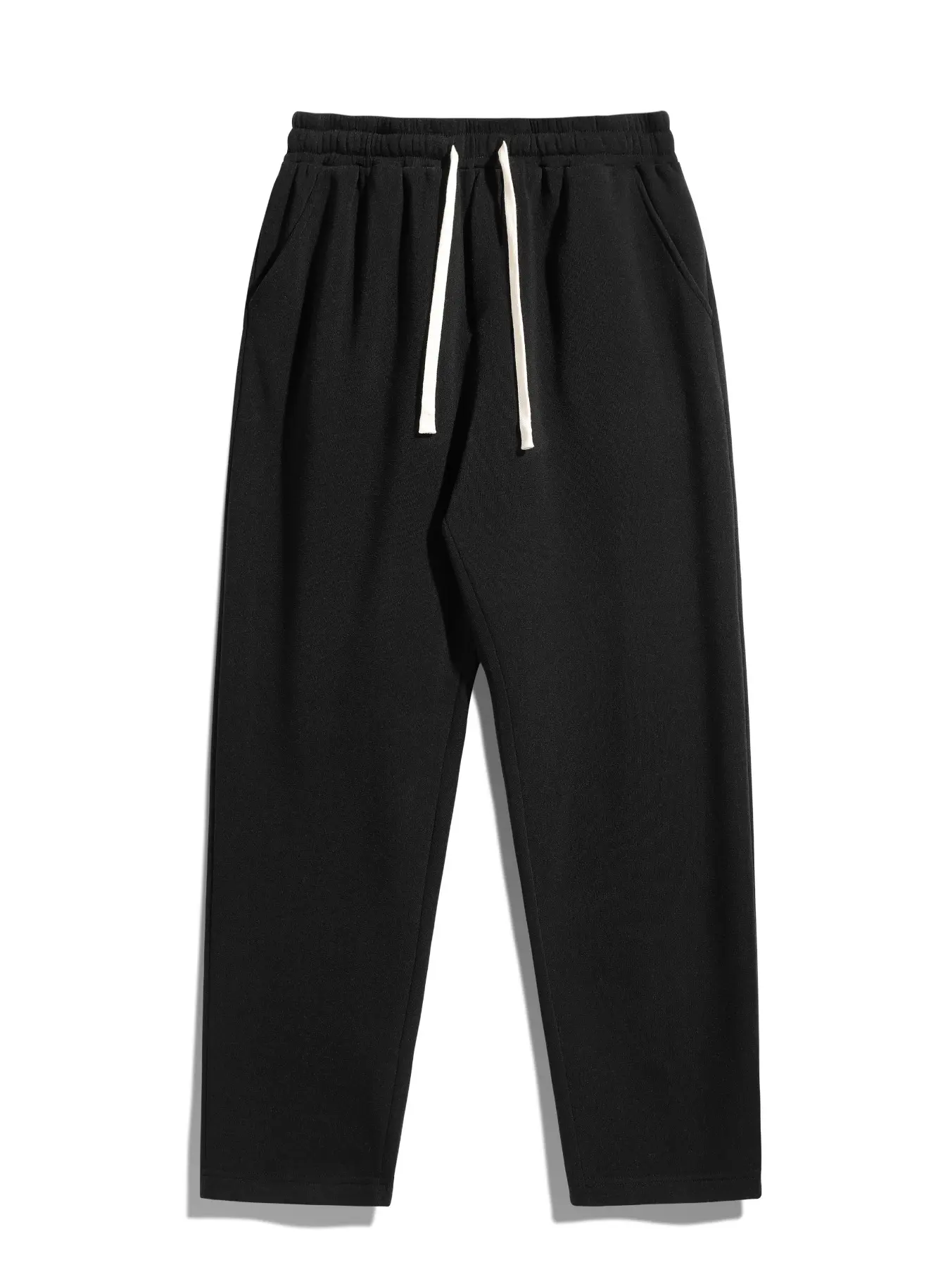 Men's Fleece Lined Casual Sweatpants, High Waist Drawstring Elastic Waist, Loose Fit Long Pants, Plain Colors, Fall & Winter Streetwear