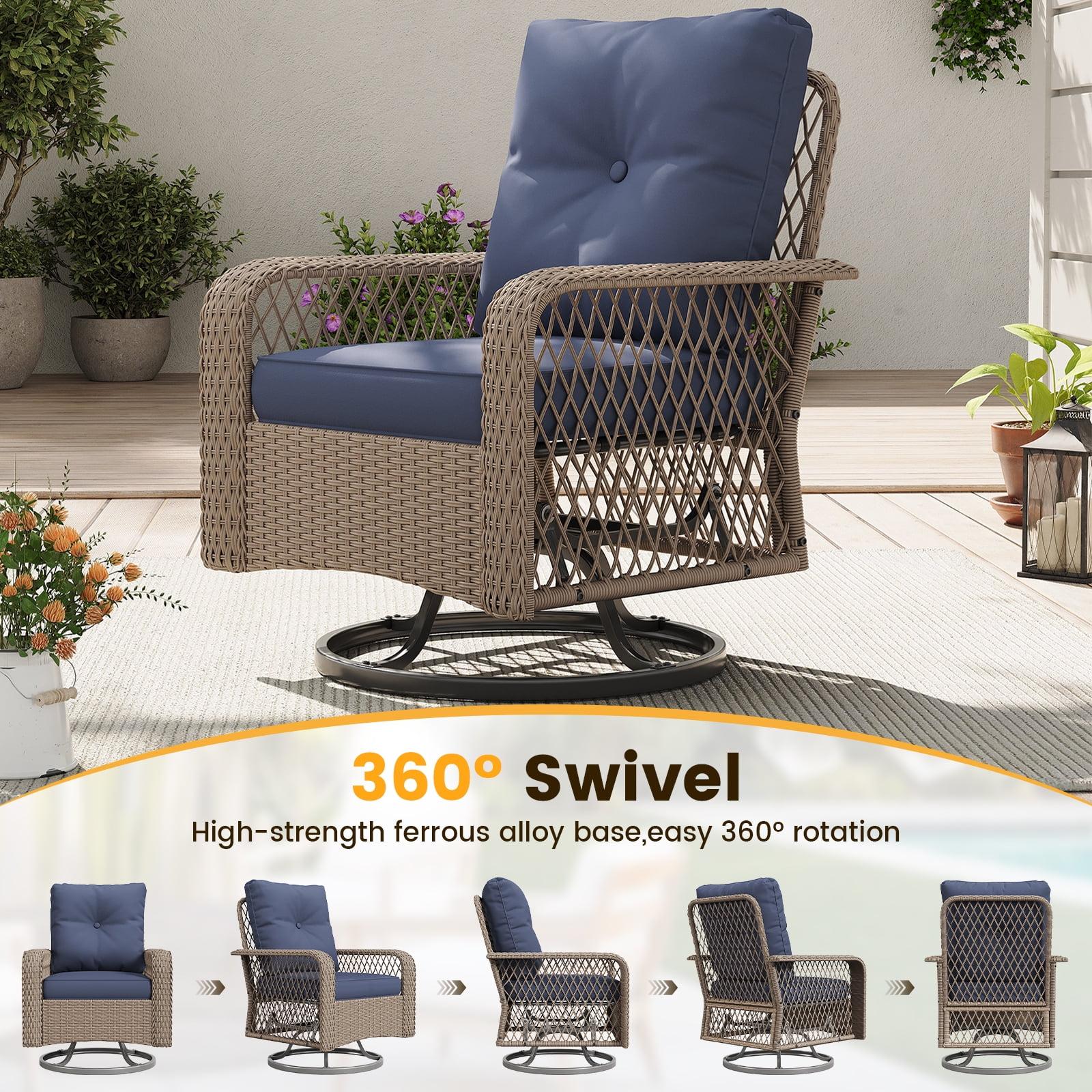 UDPATIO 3 Pieces Greenish Patio Furniture Set, Outdoor Swivel Rocking Chairs Wicker Patio Bistro Set Glass Top Side Table and Thickened Cushions Lounge SpringGardening