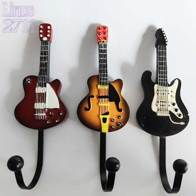 Creative Guitar Headstock Shaped Wall Hooks Vintage Rock Music Themed Resin Decorative Hooks Heavy Duty Single Coat Hat Towel Hanging Hooks Nordic Wall Mounted Hooks for Bar Music Room Bathroom Entryway Bedroom Garage Decor Gift for Guitar Lovers
