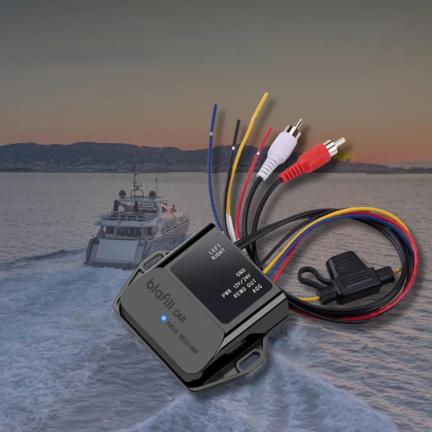 Bluetooth 5.2 aptX HD AAC Receiver for Car Truck Marine, 12V/24V ACC Trigger, RCA Out, IP65, Wireless Audio Adapter