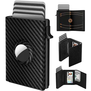 Mens Slim Leather Card Holder Wallet, RFID Blocking Smart Minimalist Wallet, 6-9 Card Capacity, ID Window & Cash, Pop Up Card Wallet, Gifts for Men