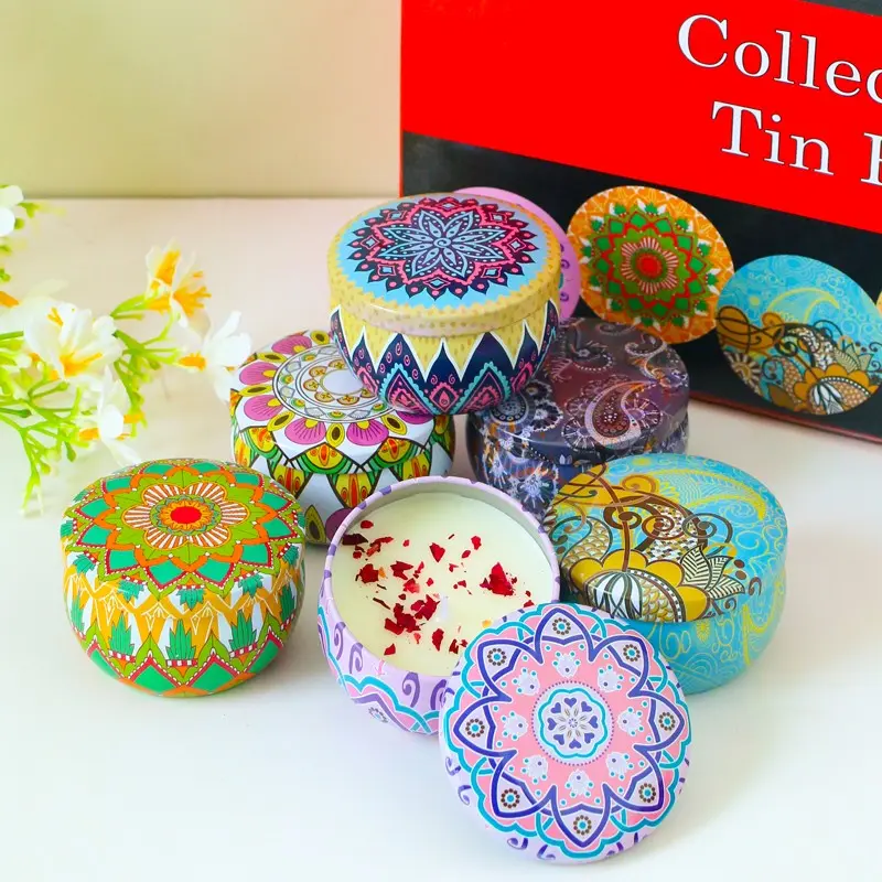 Round Tin Dry Flower Scented Candles, 24 Pack Romantic  Aromatherapy Candles for Home Scented, Smoke-Free Soy Wax, Ethnic Style Candle Gift Set, Bath Long Lasting Time Candles Gift for Women Birthday, Thanksgiving, Mother's Day, Halloween