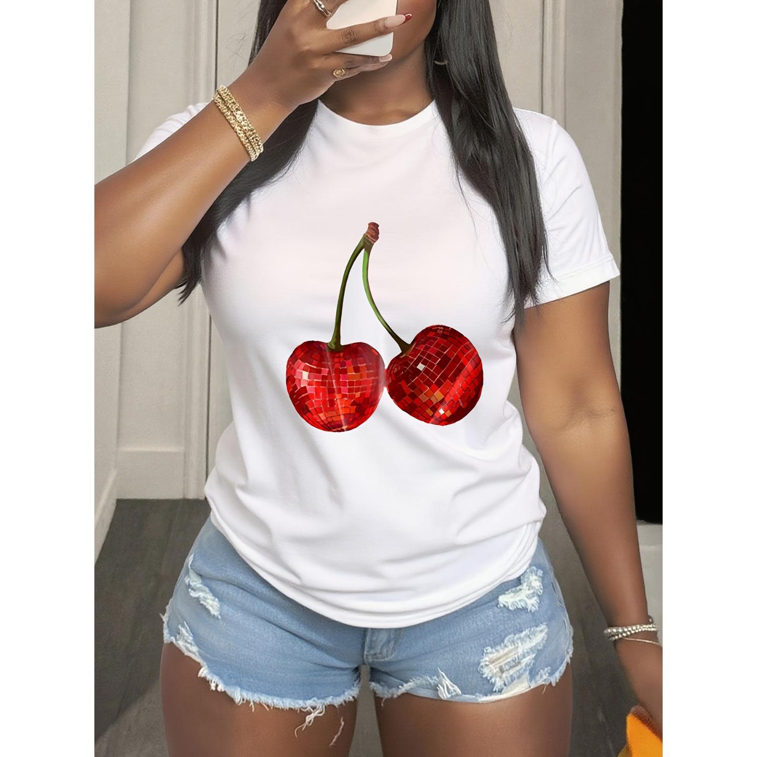 Women's Casual Summer Top with Cherry Fruit Graphic Print Women's Casual Summer Top with Cherry Fruit Graphic Print