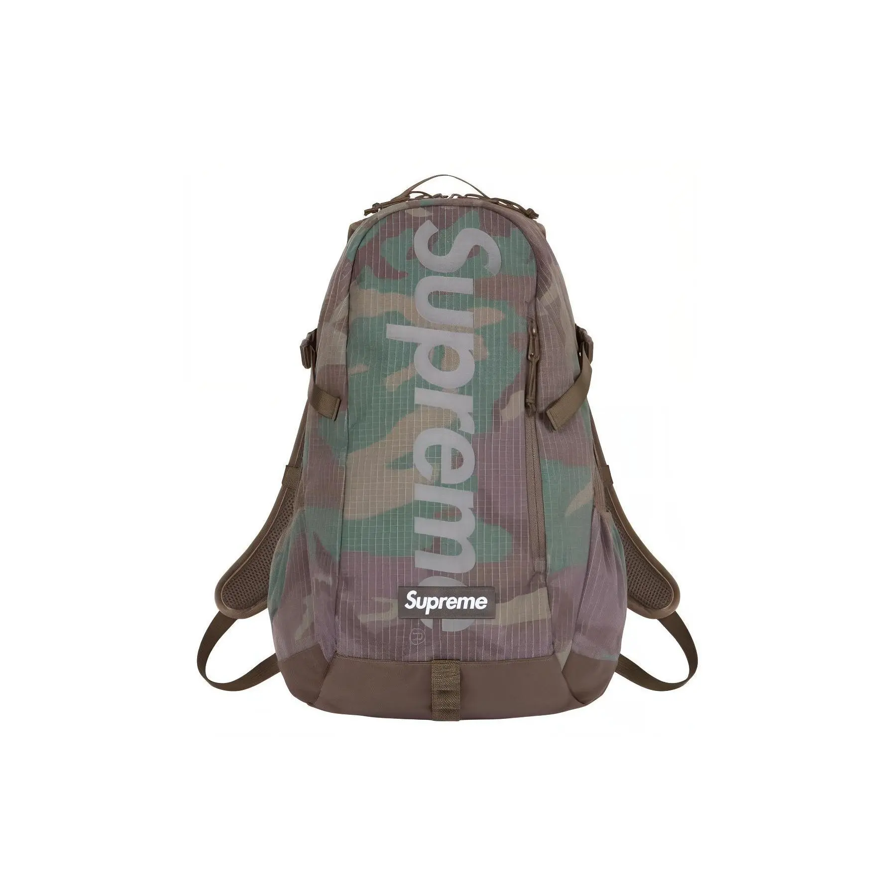 Supreme SS24 Embossed Logo Zip-Top Backpack in Woodland Camo for Men and Women