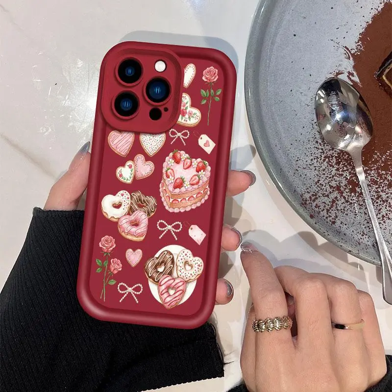 Phone Case: Coquette Pink Heart Phone Case for iPhone 17 E Air 16 15 14 Pro Max Plus 13 12 Mini 11 X XS XR, Cute Cupid Angel Vintage Valentine's Day Gift Shockproof Soft Cover, Sweet Chocolate Cake Cherry Phone Shell