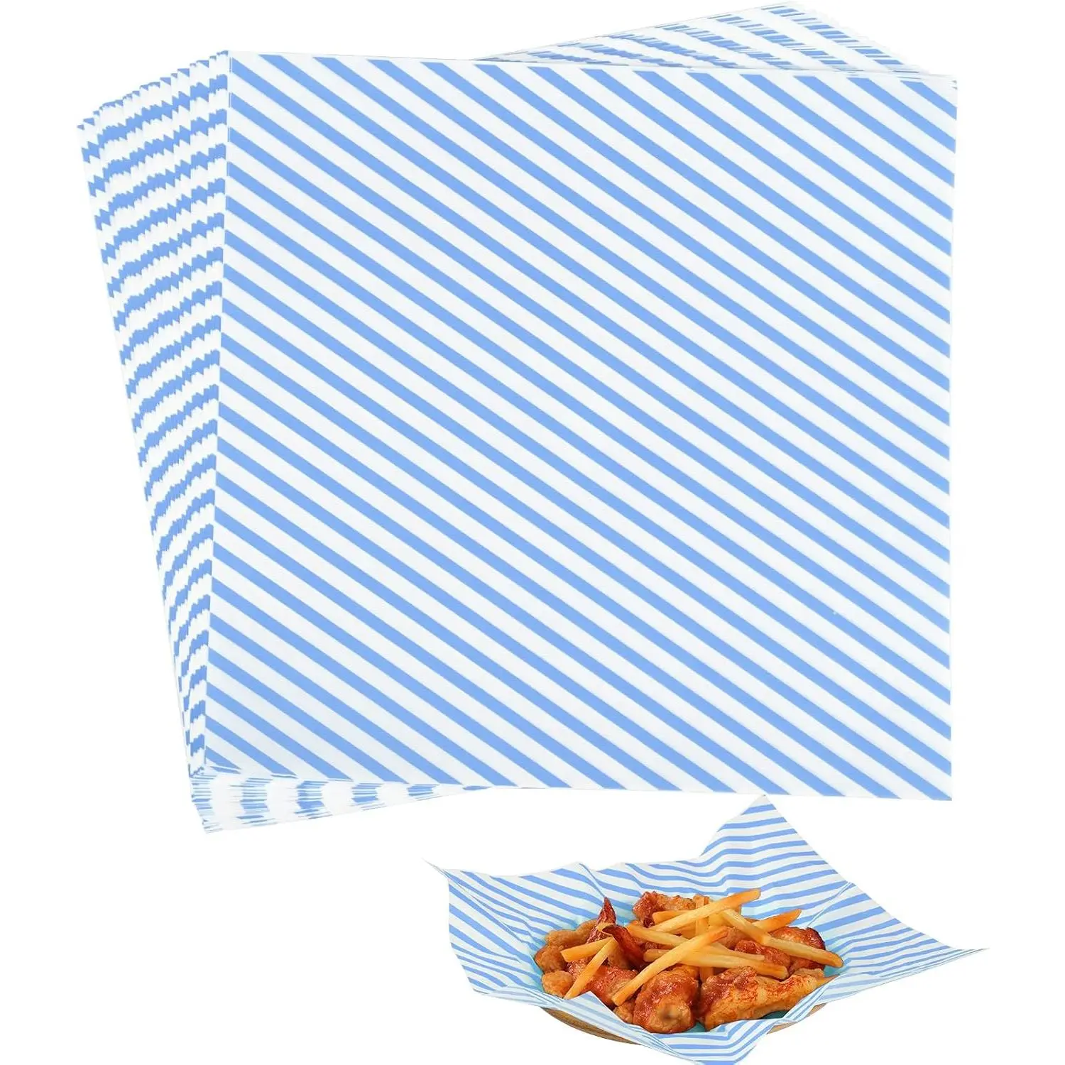 100 count Deli Paper Sheets 12 * 12 Inch, -graded Greaseproof Paper  Basket Liners for Sandwiches, Burgers, Fries Wrapping Paper for Party, Festival and Outdoors - Blue