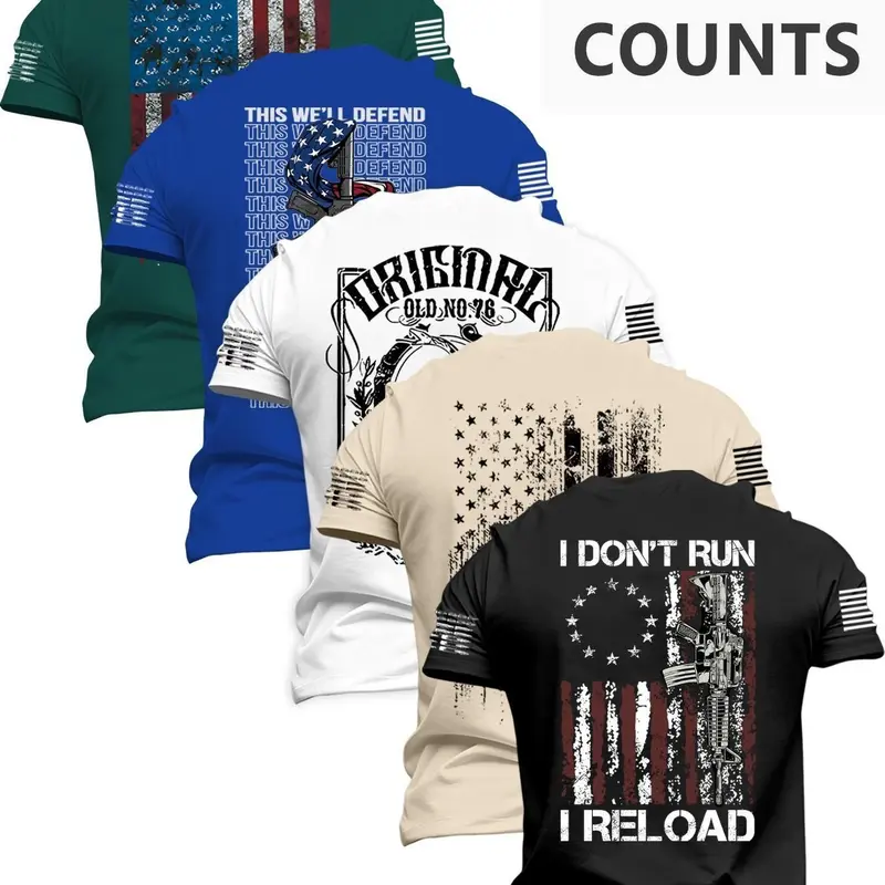 Men's Fashion Round Neck Casual Printed Short Sleeve T-Shirt, Summer Comfortable Flag Print Outdoor Tee, Ideal for Daily Wear