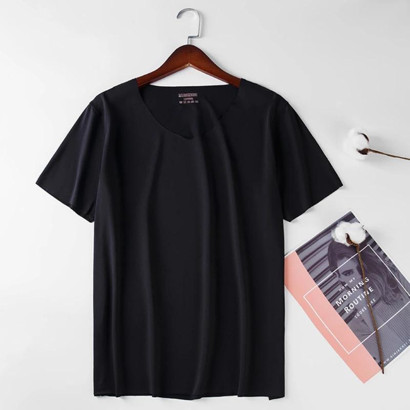 Kyn Apparel 2026 Men's Thin Short Sleeve Ice Silk Without Summer Solid Color T shirt Trace Slim V-neck Bottoming Seamless short sleeve
