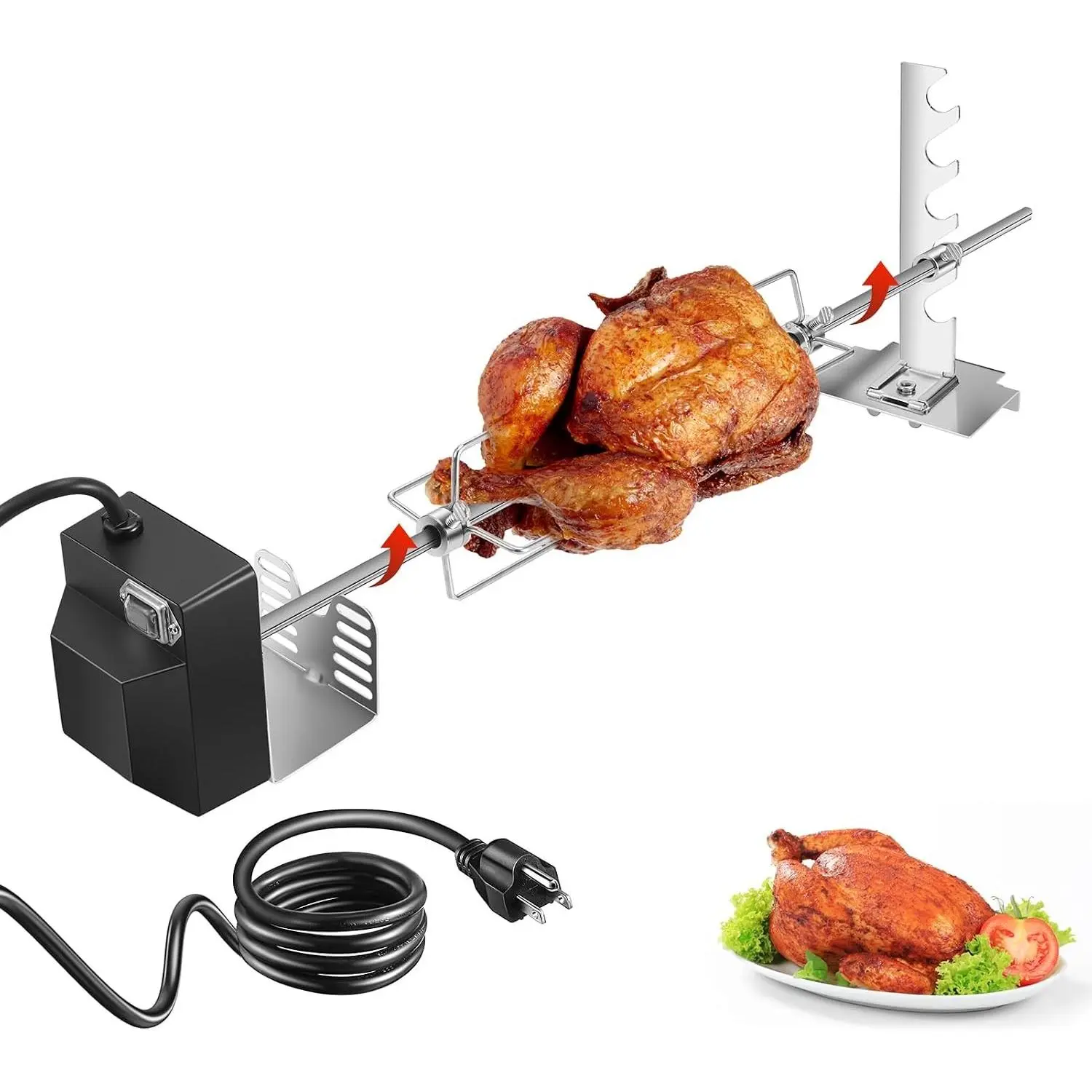 Automatic Rotating Rotisserie Grill Kit, UL Certificated Universal BBQ Rotisseries with 120V 4W Motor, 28" Spit Rod, 2 x 4 Forks, Complete Holders & Fixing Screw for Backyard Outdoor