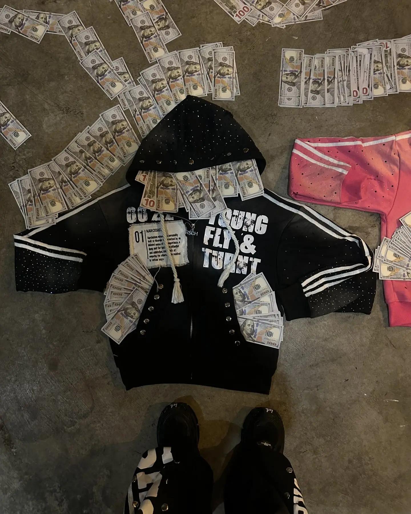Newclothing piecesGothic Punk Hip Hop Washed Hoodie Y2k Retro Klein Stone Stripe Embroidery Zip Up Hoodies Rock Harajuku Men Women Streetwear funny saying shirt