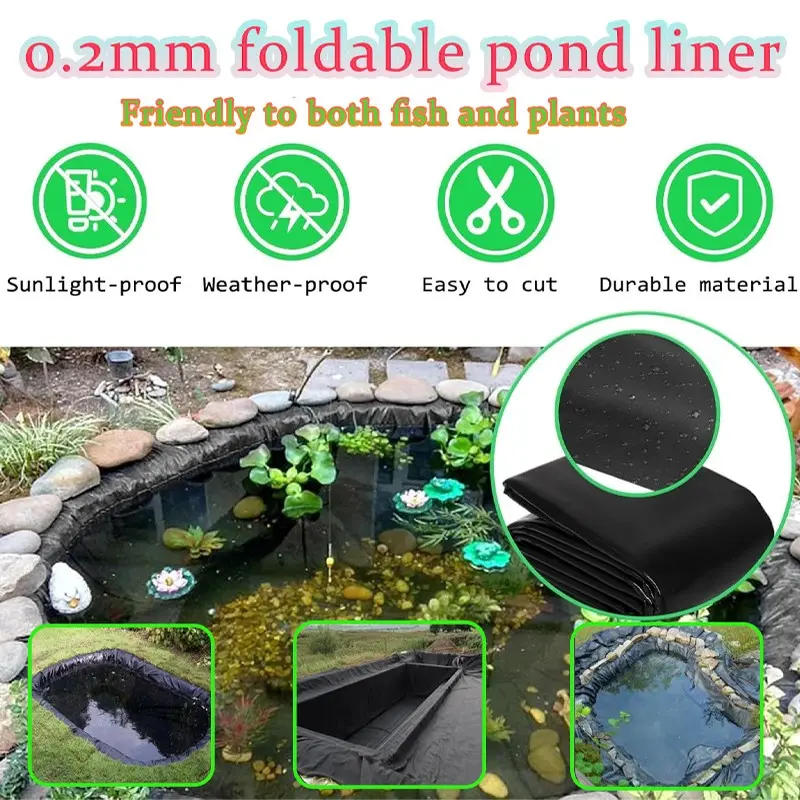 Foldable 0.2mm Fish Pond Liner, Waterproof Sunlight-Proof Eco Hdpe Membrane, Ideal for Garden Koi Ponds & Outdoor Water Features