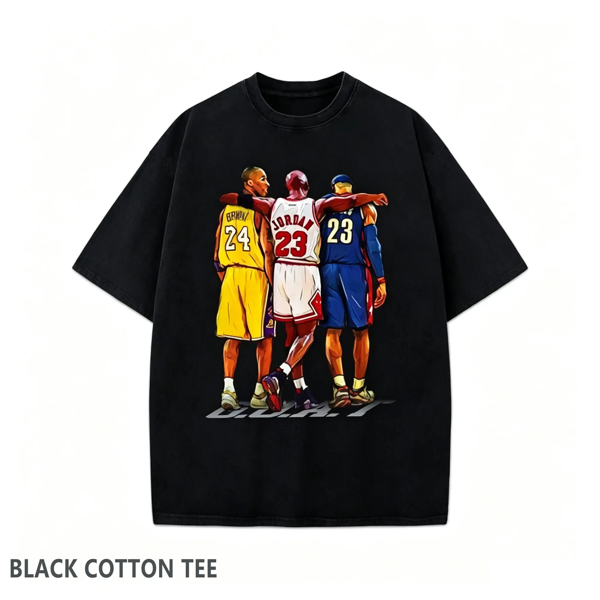 Illustrated Kobe Michael Bron Three Basketball GOAT Tribute Graphic T-Shirt Crewneck Cotton
