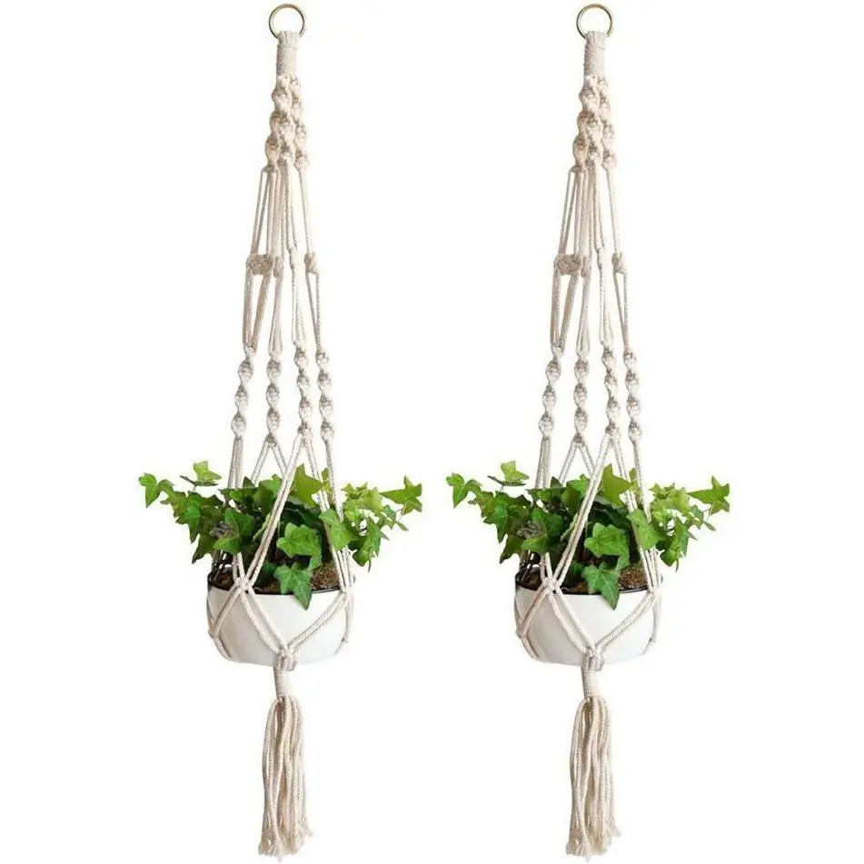 Macrame  Hanger, 2 Pack  Hanger,  Rope  Hangers Indoor Outdoor, 4   Hanger Brackets, Flower Pot   Holder for  Decorations (White) (40 Inch)