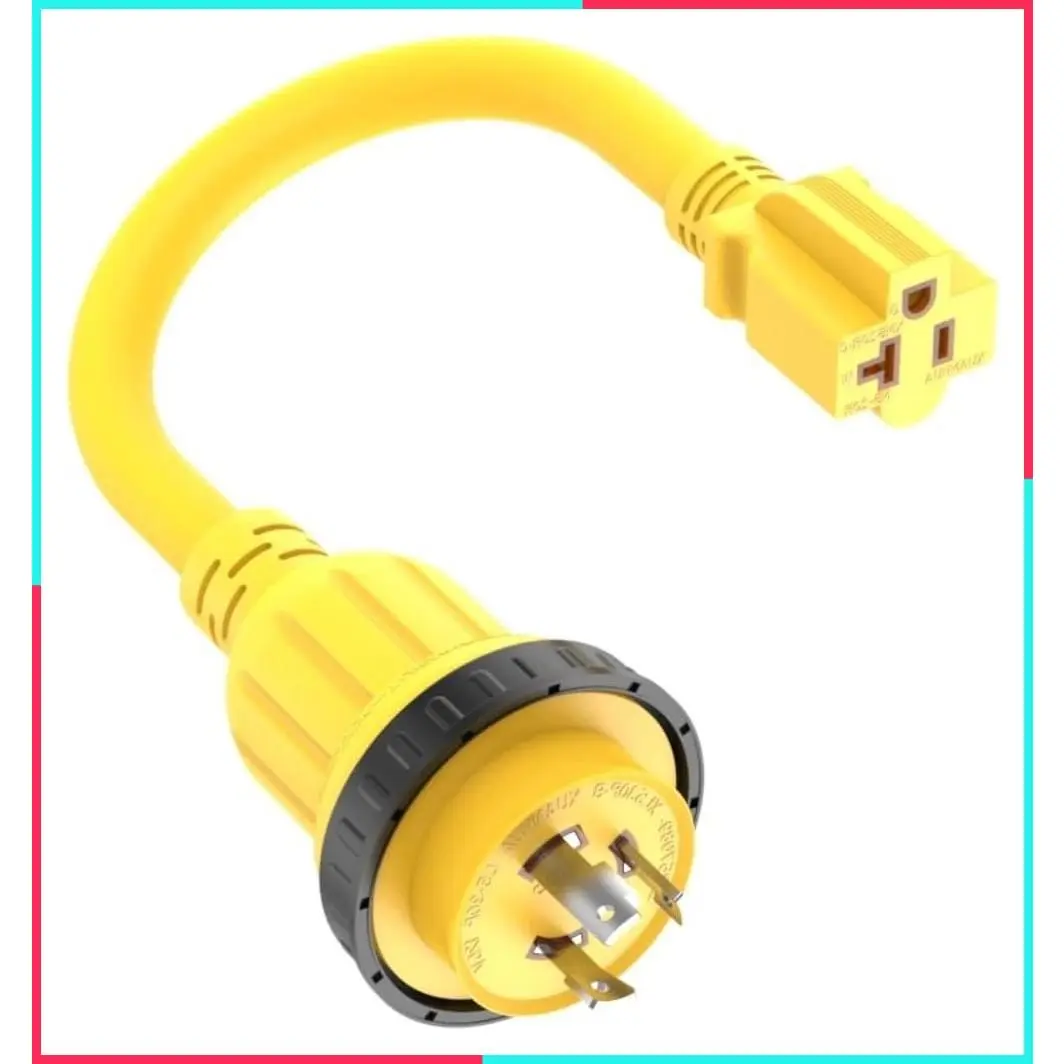 1FT 30-Amp to 15-Amp Marine Shore Power Adapter, NEMA L5-30P to 5-15R/5-20R