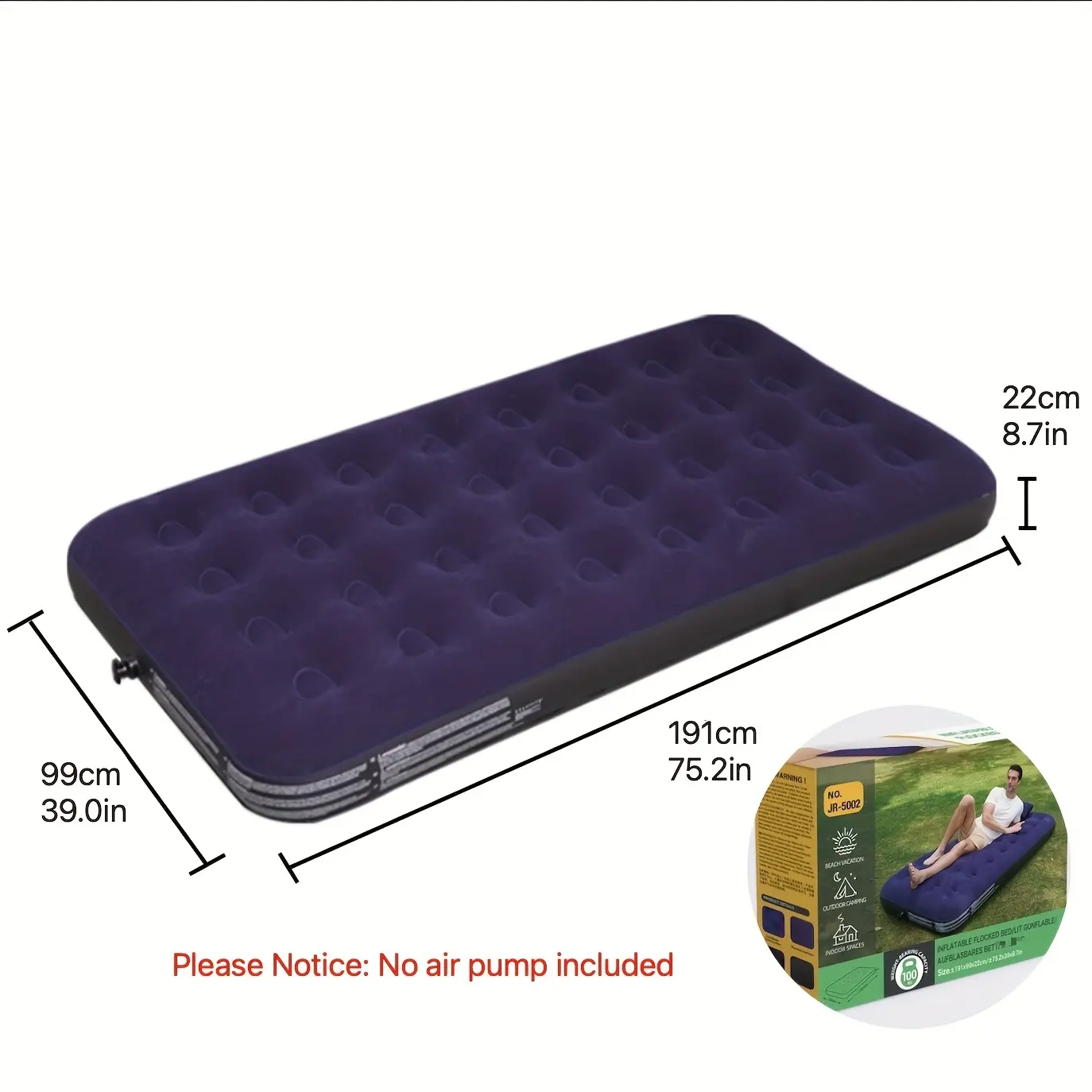 [Portable, Foldable] Inflatable Mattress Portable Air Mattress, Foldable Inflatable Sleeping Mat. for Camping, Hiking & Outdoor Activities, Home and Guests. Suitable for Adults. Single and Double (Excluding Air Pump)