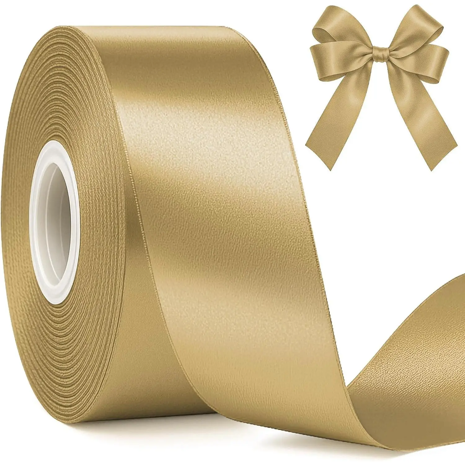 1 1/2 Inch Champagne Gold Ribbon, 30 Yards Satin Ribbon, Polyester Satin Ribbons for Wedding Xmas Tree Graduate New Years Decorations DIY Bows Bouquet Gift Wrapping Christmas Favors