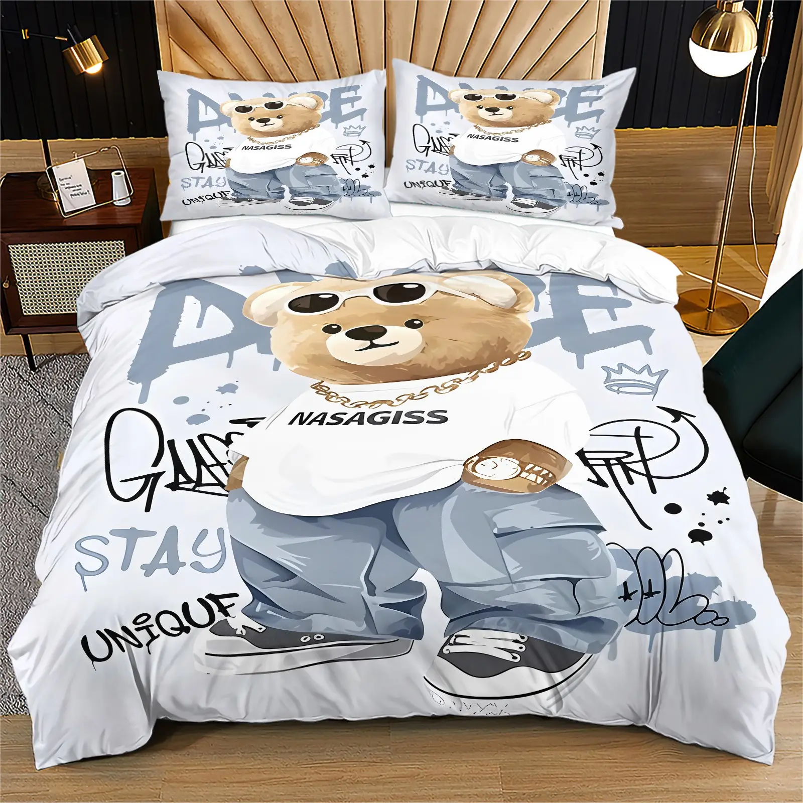 Bear Pattern Duvet Cover Set, Soft And Comfortable Bedding Set, Including 1 Duvet Cover And 1 Or 2 Pillowcases, Excluding Duvet Core And Pillow Core, Suitable For Teenagers And Adults, Bedroom, Dormitory, Apartment Scene