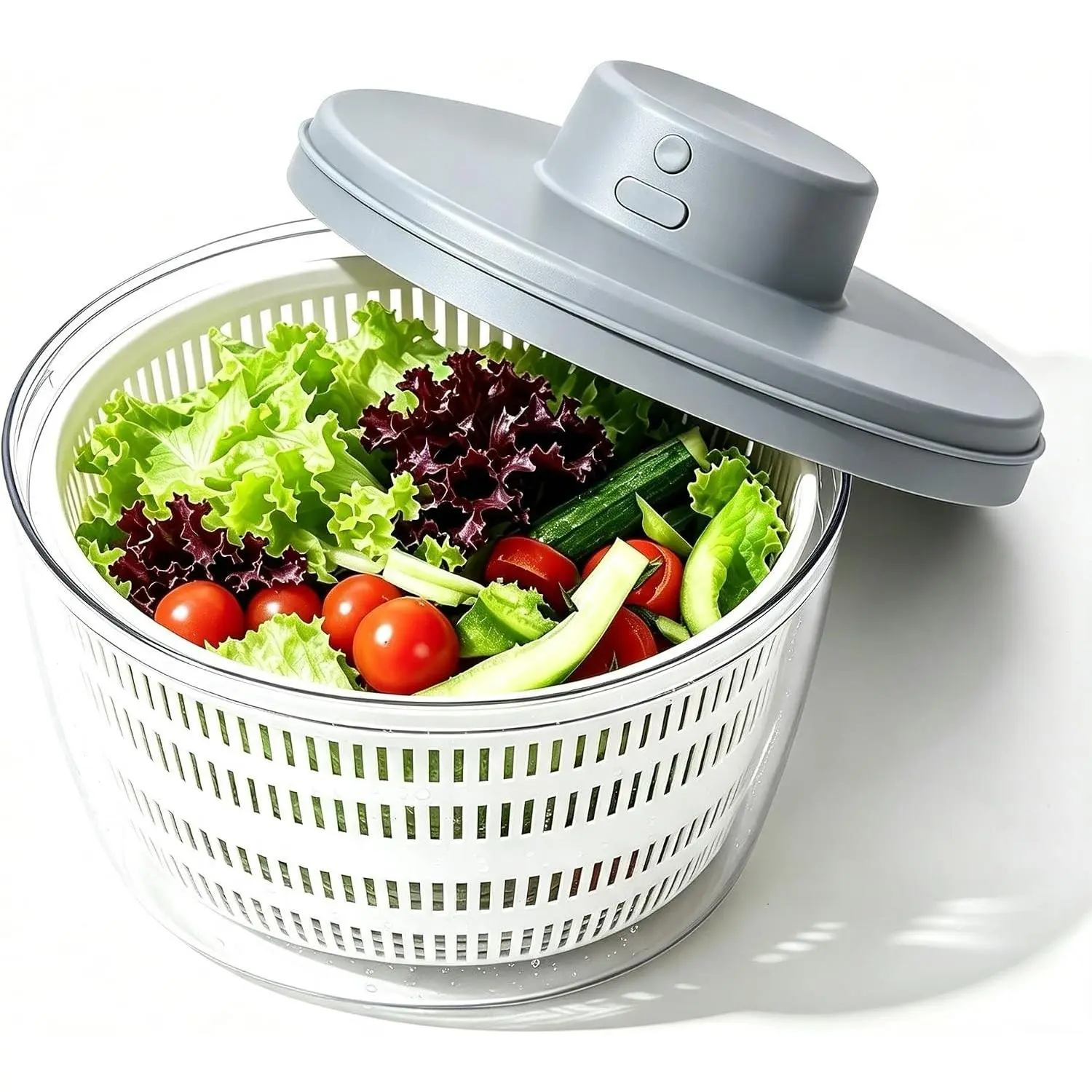 Electric Salad Spinner,Large Capacity Lettuce Spinner,4L Wireless USB Fruit Washer Spinner,Vegetable Cleaner,Dehydrator for Fruit Vegetables,Quick Drainage Electric Mixer White