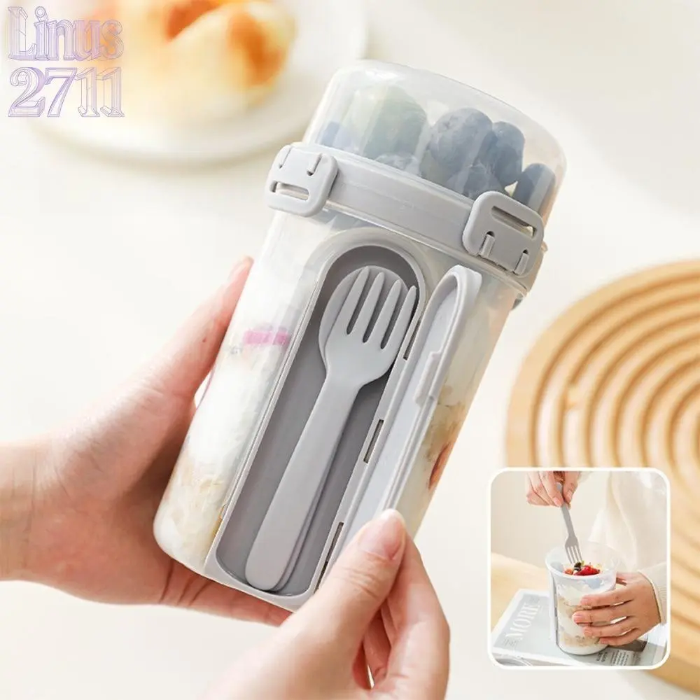 Double Layer Airtight Salad Cup with Built-in Fork Food Grade Leakproof Yogurt Oatmeal Container Portable Breakfast Fruit Snack Meal Prep Box