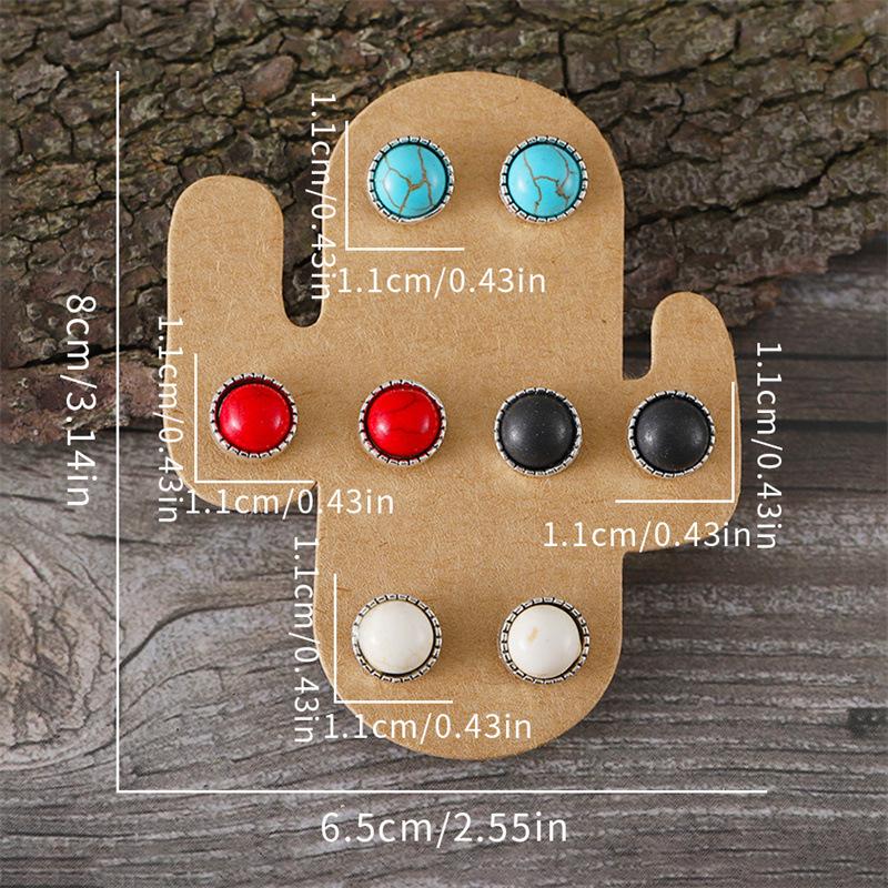 Vintage Turquoise Stud Earrings Set of 4 Pairs for Women Stackable Jewelry for Daily Wear Work Travel